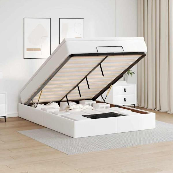 ARDEBO.de - Ottoman-Bett mit Matratze Weiß 140x190 cm Kunstleder