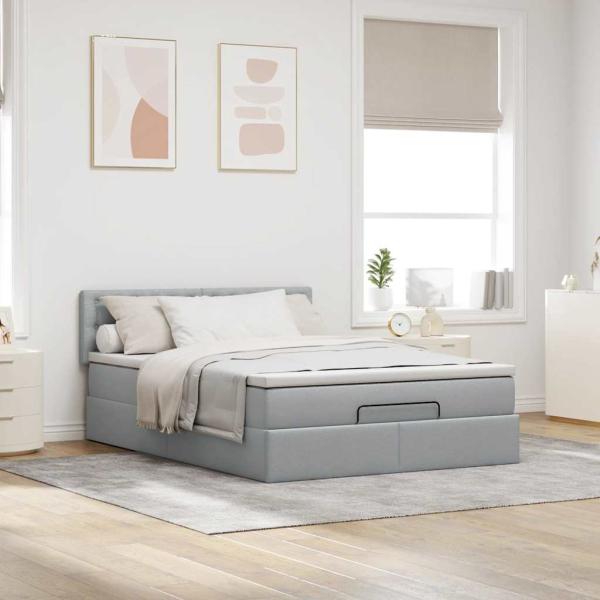 Ottoman-Bett mit Matratze Hellgrau 140x190 cm Stoff