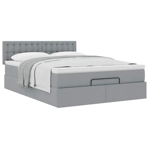 Ottoman-Bett mit Matratze Hellgrau 140x190 cm Stoff