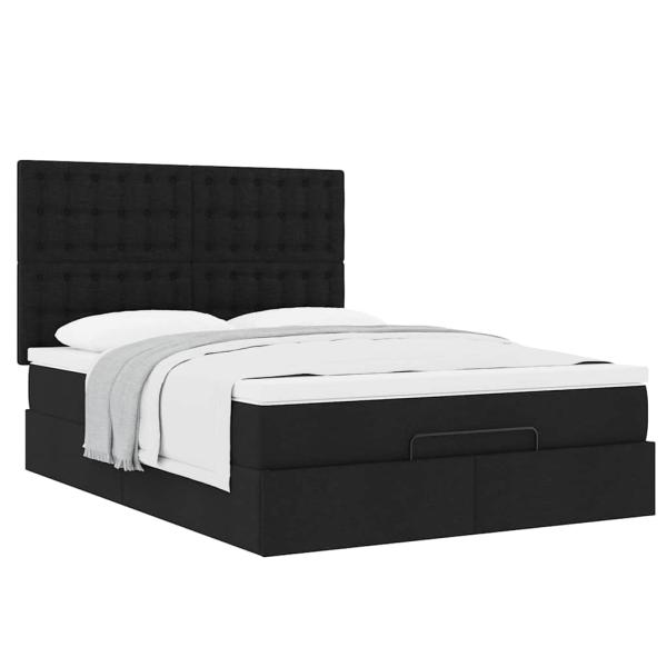 Ottoman-Bett mit Matratze Schwarz 140x190 cm Stoff