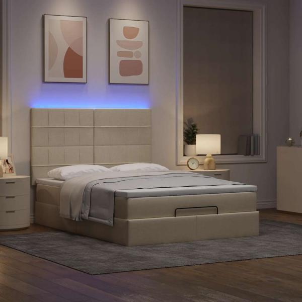 Ottoman-Bett mit Matratze & LEDs Creme 140x190 cm Stoff