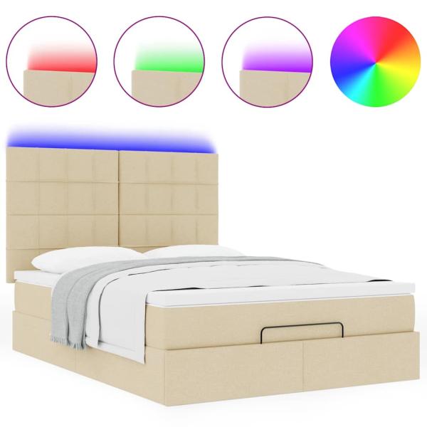 Ottoman-Bett mit Matratze & LEDs Creme 140x190 cm Stoff