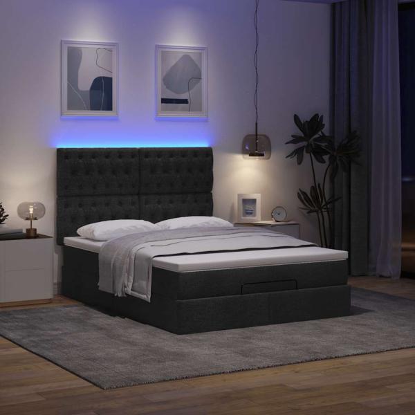 ARDEBO.de - Ottoman-Bett mit Matratze & LEDs Schwarz 140x190 cm Stoff
