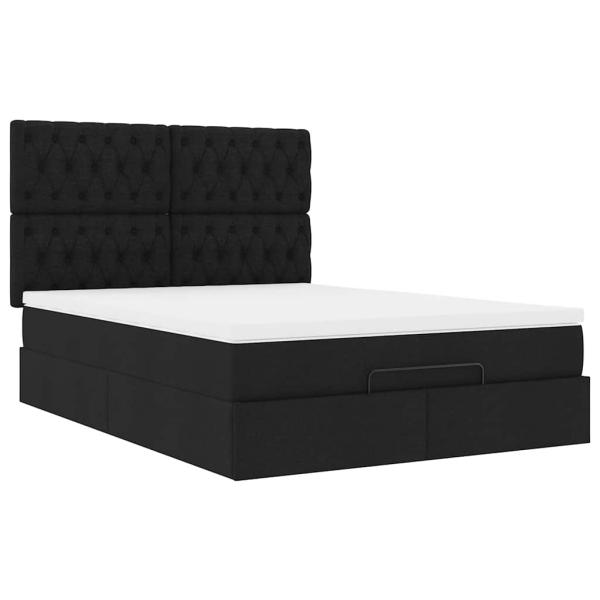 Ottoman-Bett mit Matratze & LEDs Schwarz 140x190 cm Stoff