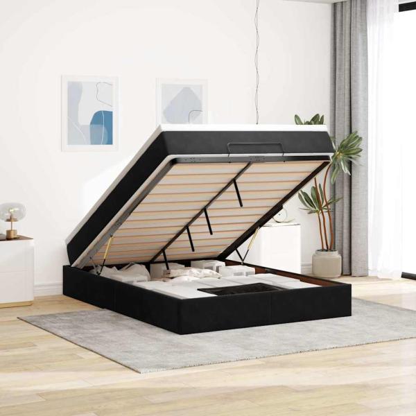 ARDEBO.de - Ottoman-Bett mit Matratze Schwarz 140x190 cm Samt