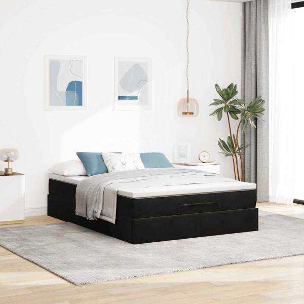 Ottoman-Bett mit Matratze Schwarz 140x190 cm Samt