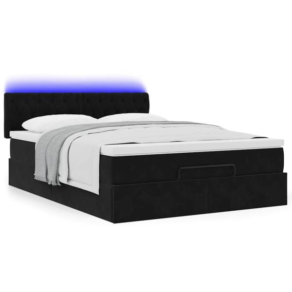 Ottoman-Bett mit Matratze & LEDs Schwarz 140x190 cm Samt
