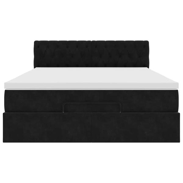 Ottoman-Bett mit Matratze & LEDs Schwarz 140x190 cm Samt
