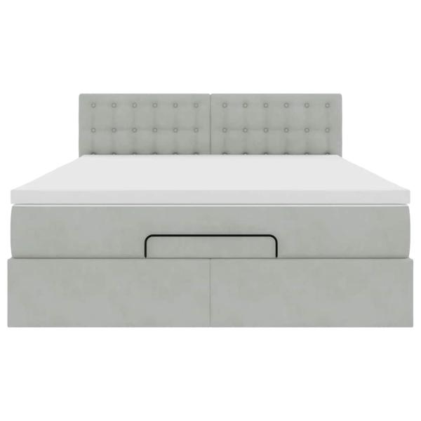 Ottoman-Bett mit Matratze & LEDs Hellgrau 140x200 cm Samt