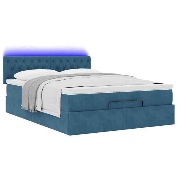 Ottoman-Bett mit Matratze & LEDs Dunkelblau 140x190 cm Samt