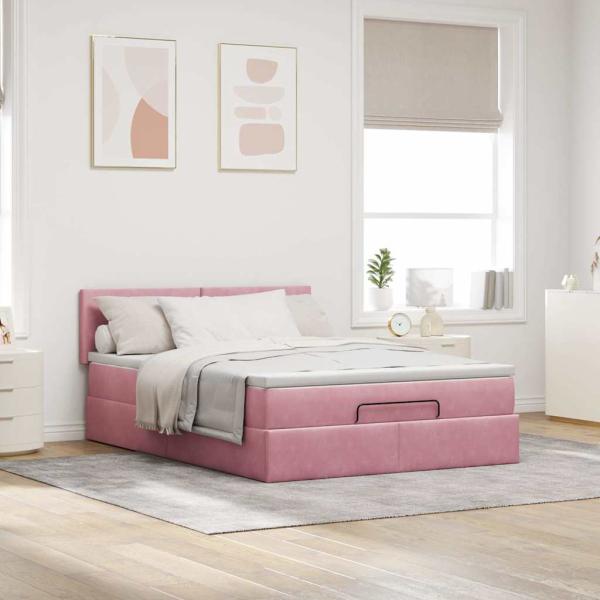 Ottoman-Bett mit Matratze Rosa 140x190 cm Samt