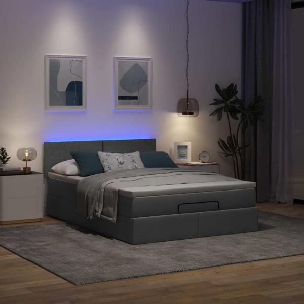 Ottoman-Bett mit Matratze & LEDs Dunkelgrau 140x190 cm Stoff