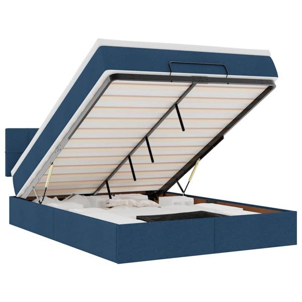 ARDEBO.de - Ottoman-Bett mit Matratze & LEDs Blau 140x190 cm Stoff