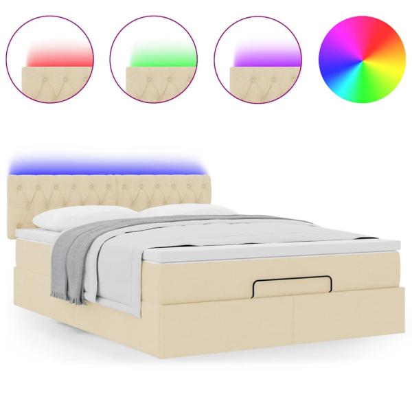 Ottoman-Bett mit Matratze & LEDs Creme 140x190 cm Stoff