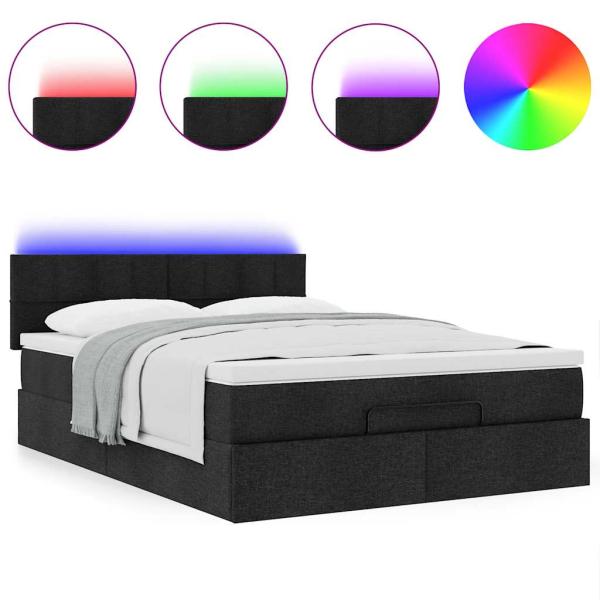 Ottoman-Bett mit Matratze & LEDs Schwarz 140x190 cm Stoff