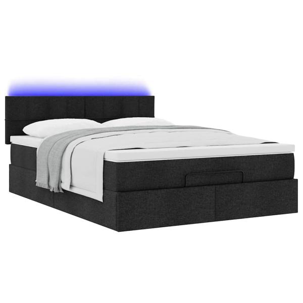 Ottoman-Bett mit Matratze & LEDs Schwarz 140x190 cm Stoff