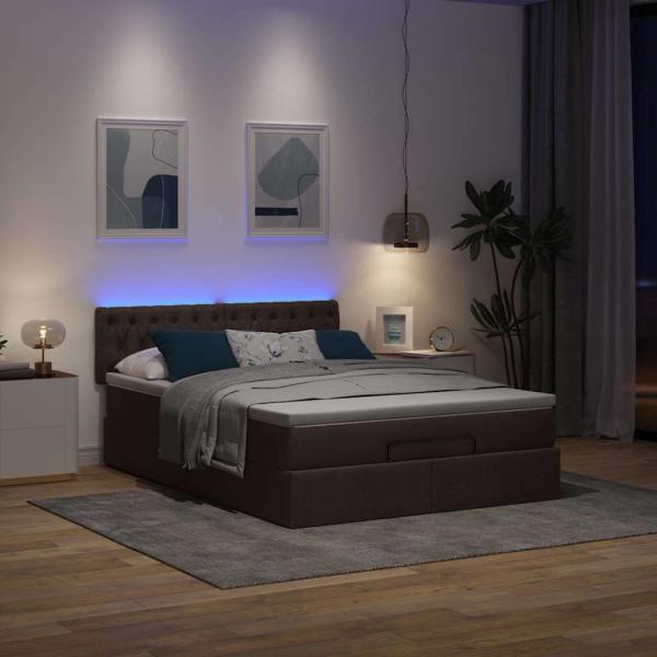 Ottoman-Bett mit Matratze & LEDs Dunkelbraun 140x190 cm Stoff
