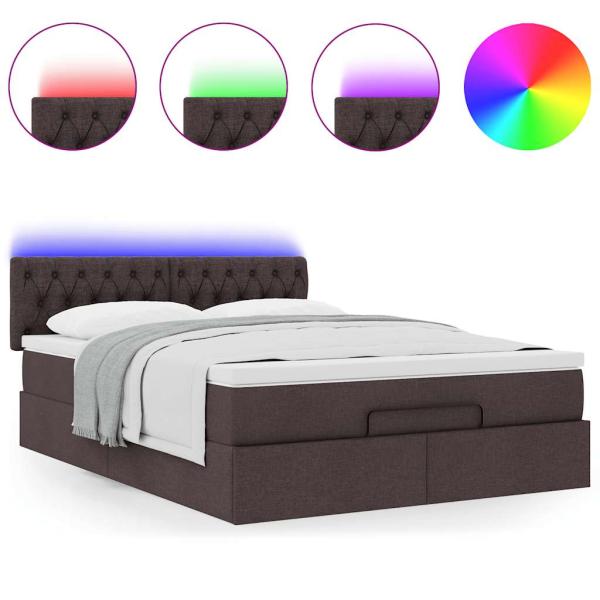 Ottoman-Bett mit Matratze & LEDs Dunkelbraun 140x190 cm Stoff