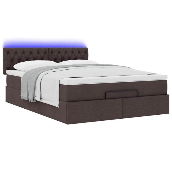 Ottoman-Bett mit Matratze & LEDs Dunkelbraun 140x190 cm Stoff