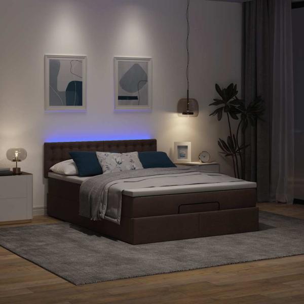 Ottoman-Bett mit Matratze & LEDs Dunkelbraun 140x190 cm Stoff
