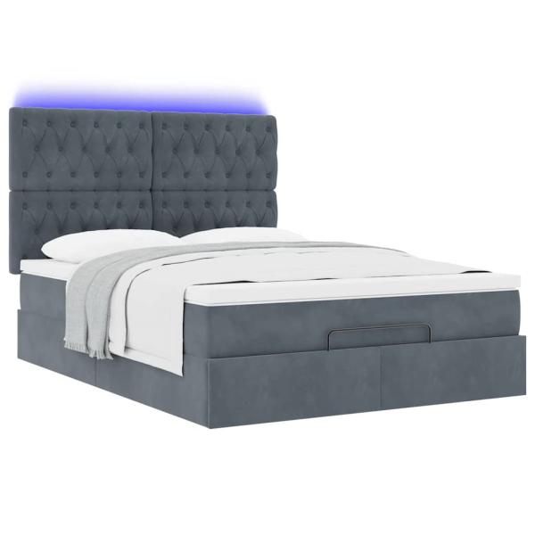 Ottoman-Bett mit Matratzen & LEDs Dunkelgrau 140x190 cm Samt