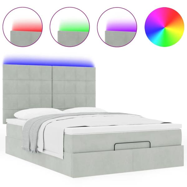 Ottoman-Bett mit Matratzen & LEDs Hellgrau 140x200 cm Samt