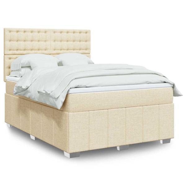 ARDEBO.de - Boxspringbett mit Matratze Creme 140x190 cm Stoff