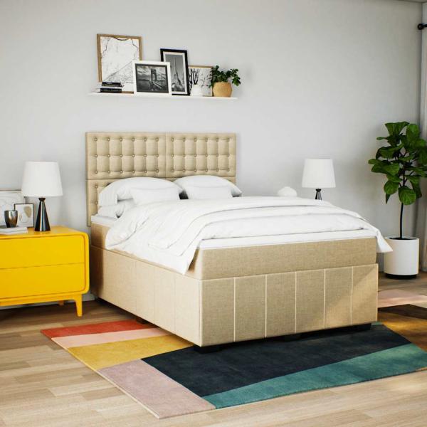 Boxspringbett mit Matratze Creme 140x190 cm Stoff