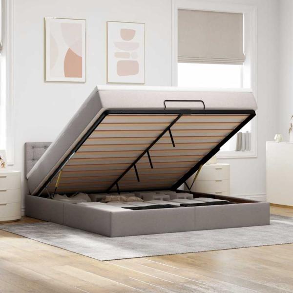 ARDEBO.de - Ottoman-Bett mit Matratze & LEDs Taupe 180x200 cm Stoff