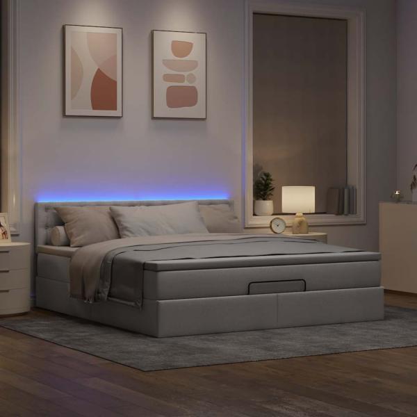 Ottoman-Bett mit Matratze & LEDs Taupe 180x200 cm Stoff