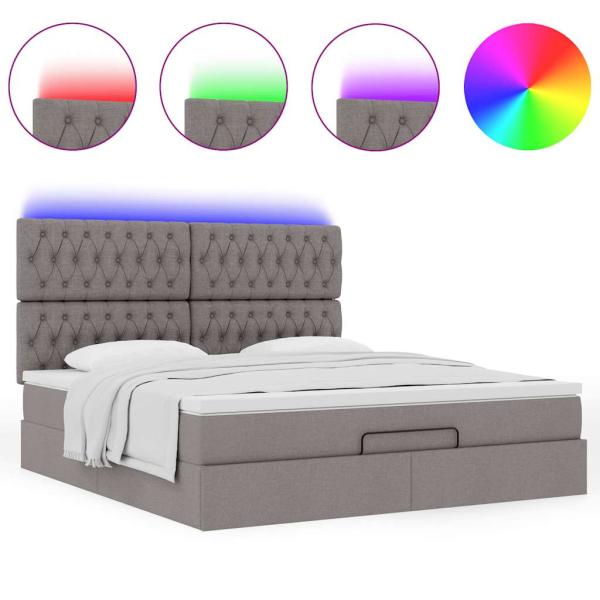 ARDEBO.de - Ottoman-Bett mit Matratze & LEDs Taupe 180x200 cm Stoff