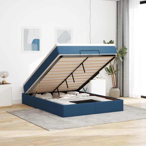 ARDEBO.de - Ottoman-Bett mit Matratze Blau 140x190 cm Stoff