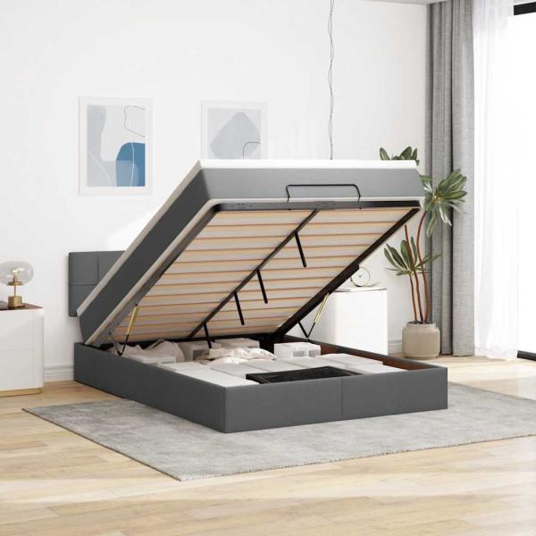 ARDEBO.de - Ottoman-Bett mit Matratze Dunkelgrau 140x190 cm Stoff