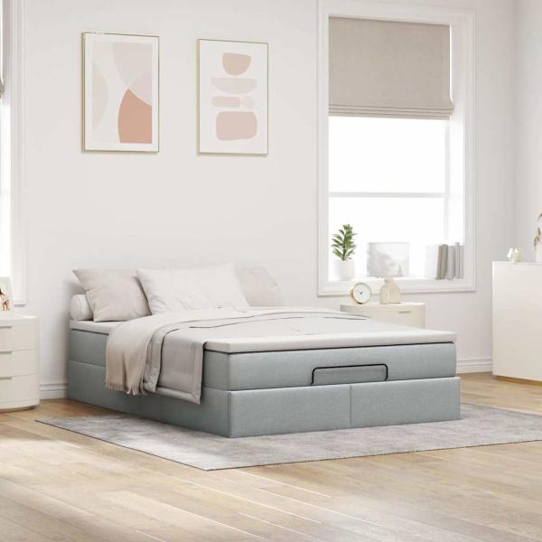 Ottoman-Bett mit Matratze Hellgrau 140x190 cm Stoff