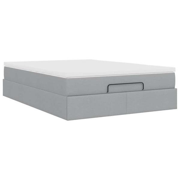 Ottoman-Bett mit Matratze Hellgrau 140x190 cm Stoff