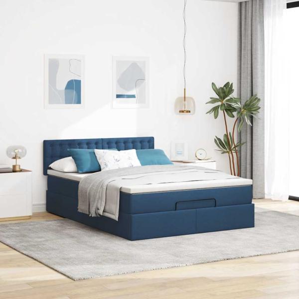 Ottoman-Bett mit Matratze Blau 140x190 cm Stoff