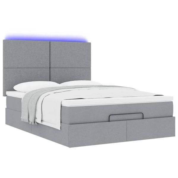 Ottoman-Bett mit Matratze & LEDs Hellgrau 140x190 cm Stoff