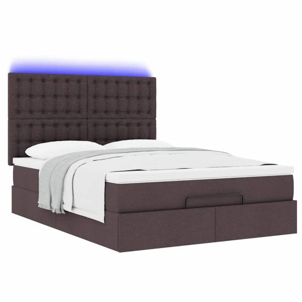 Ottoman-Bett mit Matratze & LEDs Dunkelbraun 140x190 cm Stoff