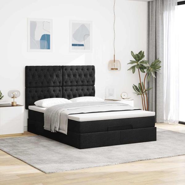 Ottoman-Bett mit Matratze Schwarz 140x190 cm Stoff