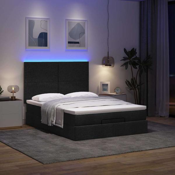 Ottoman-Bett mit Matratze & LEDs Schwarz 140x190 cm Stoff