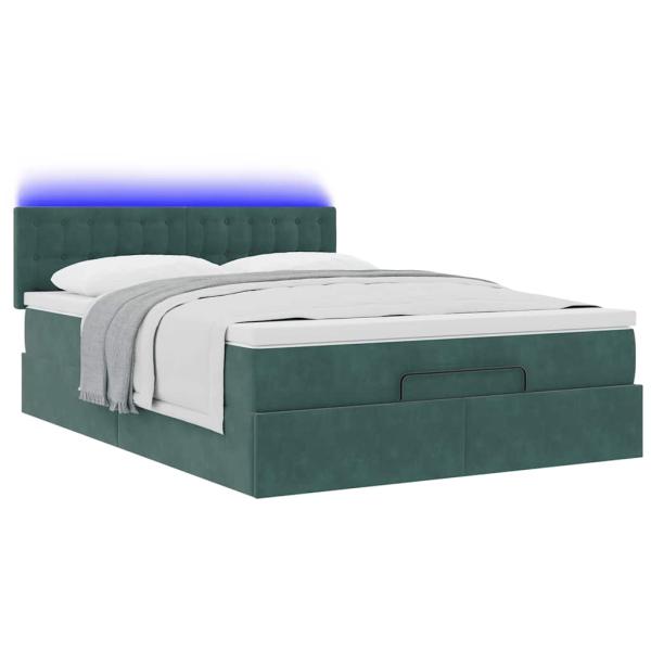 Ottoman-Bett mit Matratze & LEDs Dunkelgrün 140x200 cm Samt