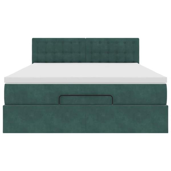 Ottoman-Bett mit Matratze & LEDs Dunkelgrün 140x200 cm Samt