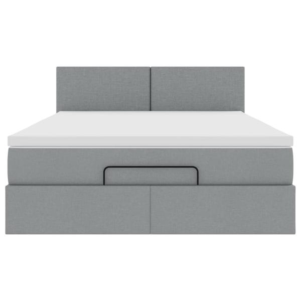 Ottoman-Bett mit Matratze & LEDs Hellgrau 140x190 cm Stoff