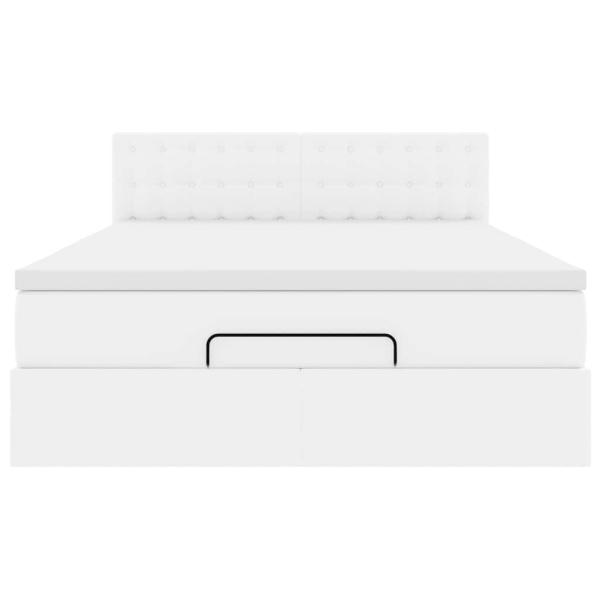 Ottoman-Bett mit Matratzen & LEDs Reinweiß 140x190cm Kunstleder