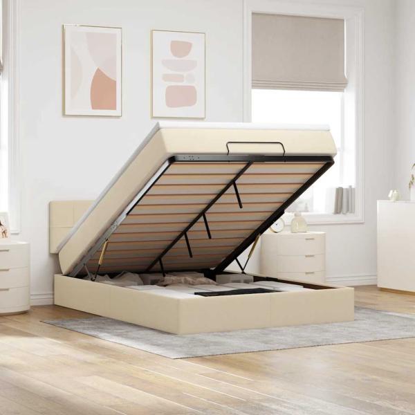 ARDEBO.de - Ottoman-Bett mit Matratze & LEDs Creme 140x190 cm Stoff
