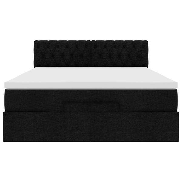 Ottoman-Bett mit Matratze & LEDs Schwarz 140x190 cm Stoff