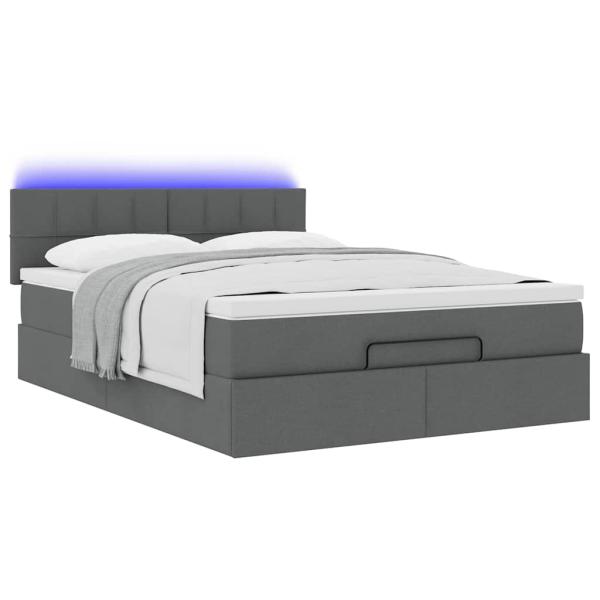 Ottoman-Bett mit Matratze & LEDs Dunkelgrau 140x190 cm Stoff