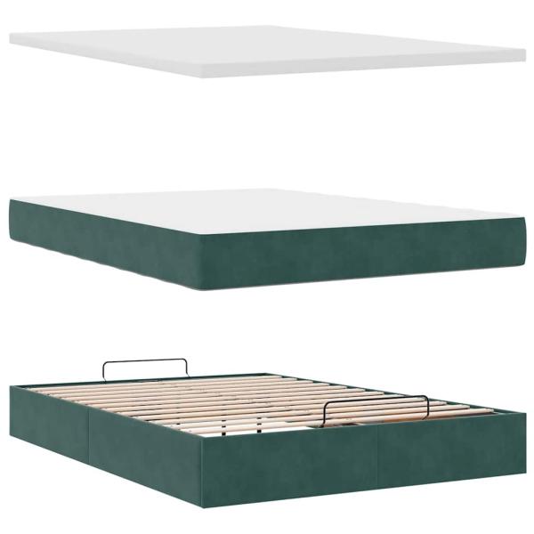 Ottoman-Bett mit Matratzen & LEDs Dunkelgrün 140x200 cm Samt
