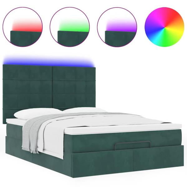 Ottoman-Bett mit Matratzen & LEDs Dunkelgrün 140x200 cm Samt