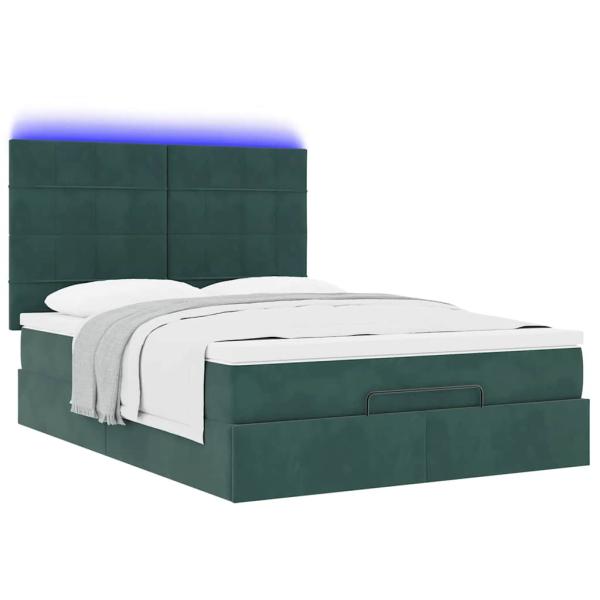 Ottoman-Bett mit Matratzen & LEDs Dunkelgrün 140x200 cm Samt